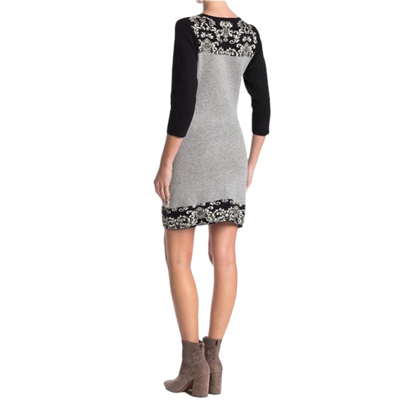 PAPILLON | Sweater Mini Dress 3/4 Sleeves Gray Black XL Style #SD5421 NEW - Picture 5 of 9